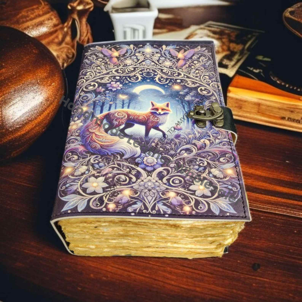 Fox Handmade Leather Journal: Vintage Witchcraft Spellbook Grimoire, Blank Book of Shadows Wiccan Pagan Gothic Diary