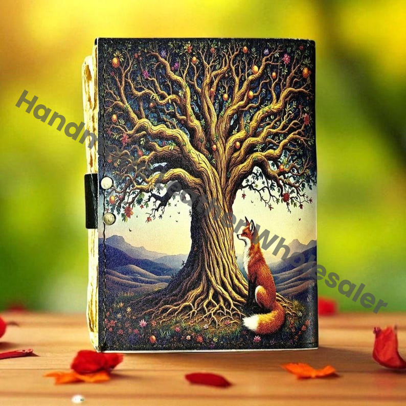 Fox Leather Grimoire Journal– Handmade Vintage Book of Shadows | Witchcraft Spellbook | Wiccan Pagan Occult Gothic Magic Diary Gift