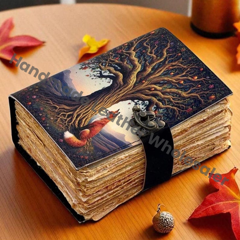 Fox Leather Grimoire Journal– Handmade Vintage Book of Shadows | Witchcraft Spellbook | Wiccan Pagan Occult Gothic Magic Diary Gift