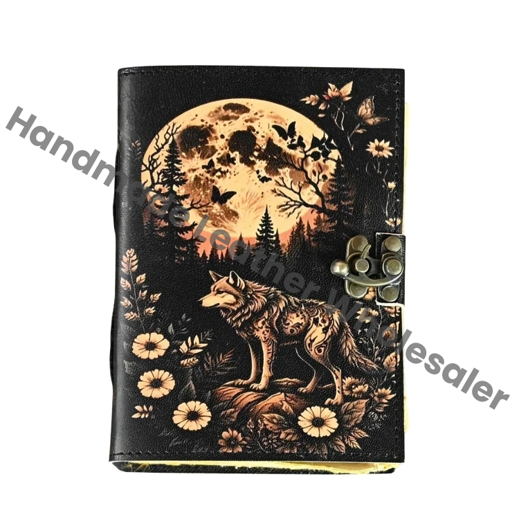 Fox Leather Grimoire Journal – Rustic Book of Shadows, Deckle Edge Paper