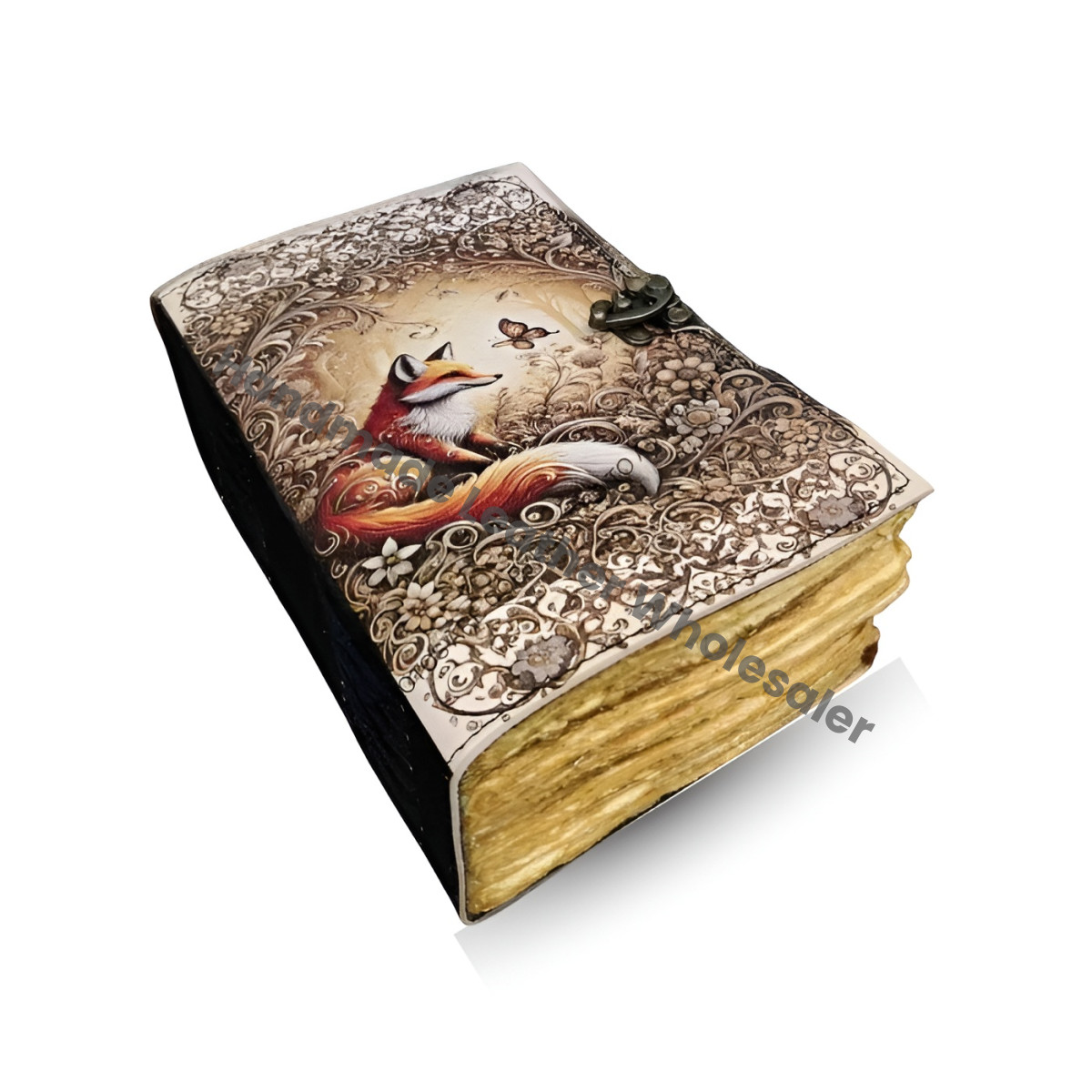 Fox Leather Journal: Vintage Grimoire, Blank Book of Shadows Personalized Witchcraft Spellbook, Wiccan Pagan Gothic Diary