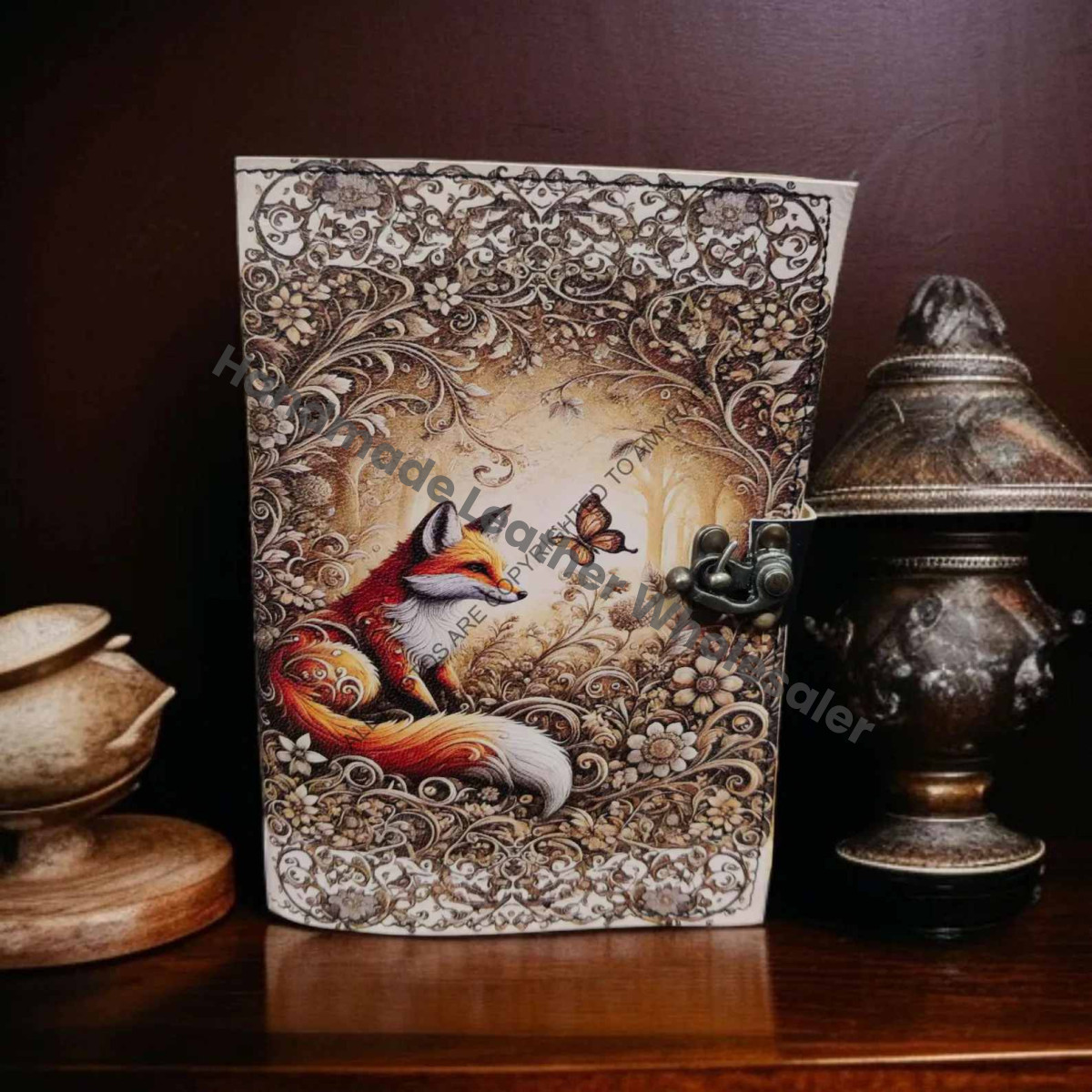 Fox Leather Journal: Vintage Grimoire, Blank Book of Shadows Personalized Witchcraft Spellbook, Wiccan Pagan Gothic Diary