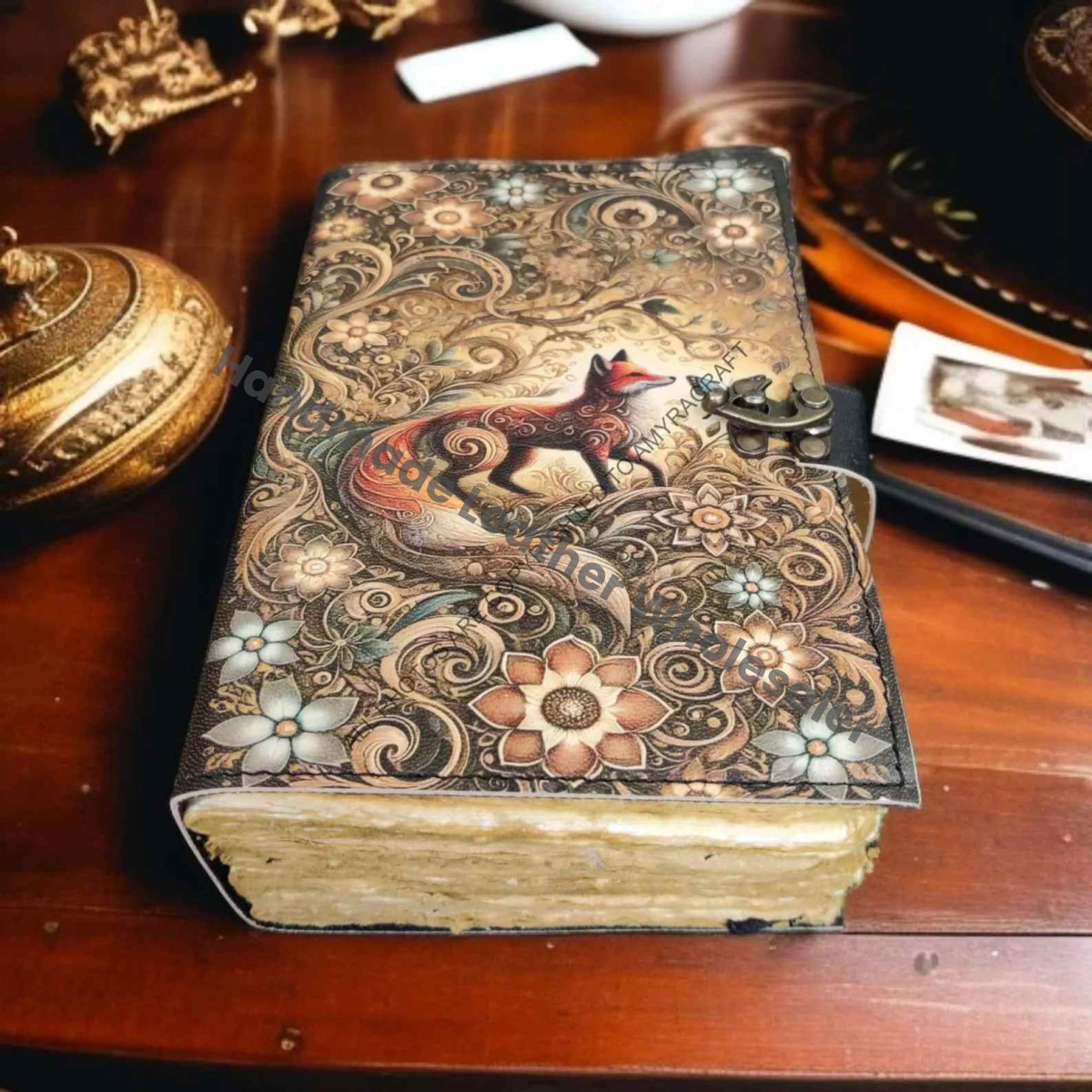 Fox Leather Journal: Vintage Grimoire, Blank Book of Shadows