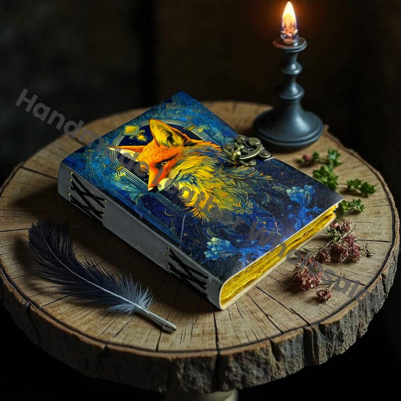 Fox Leather Journal: Vintage Grimoire Book of Shadows with Lock