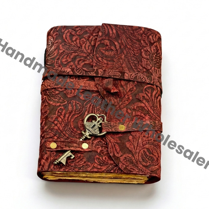 Garden Flower Leather Journal Handmade Green Grimoire, Vintage Deckle Edge Book of Shadows, Wiccan Spellbook & Witchcraft Diary, Witchy Gift