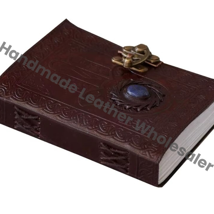 Genuine Leather Handmade Embossed New Design Hamsa Hand Stone Hardcover Water Color Journal Notebook Sketchbook Eco-friendly