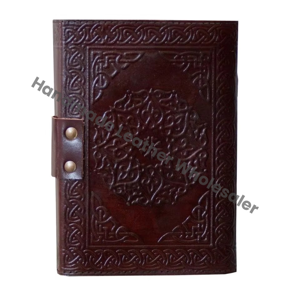 Genuine Leather Handmade Embossed New Design Hamsa Hand Stone Hardcover Water Color Journal Notebook Sketchbook Eco-friendly