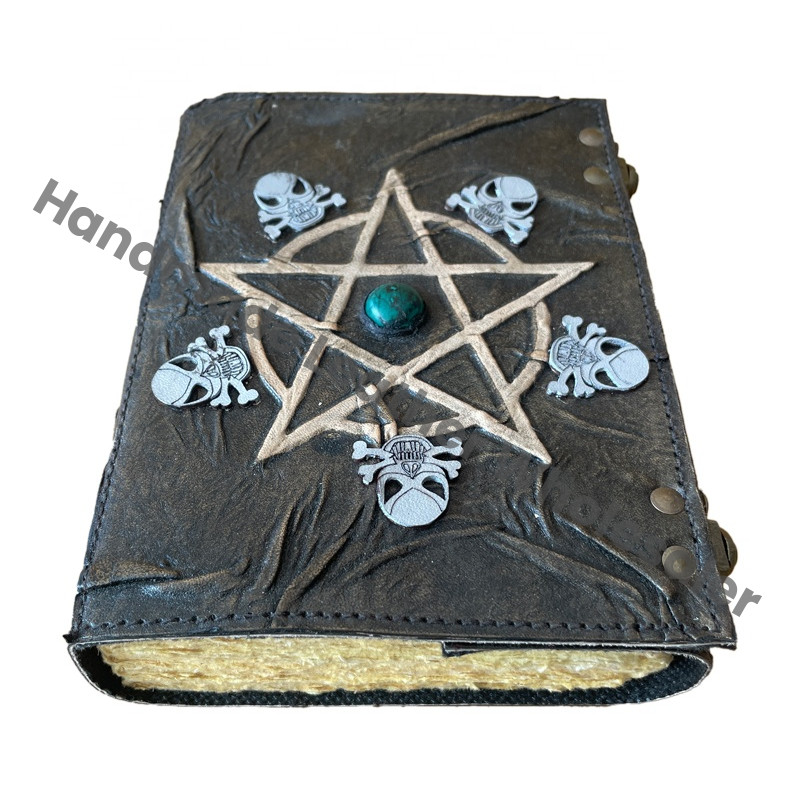 Genuine Leather Hardcover Journal Exquisite Celtic Pentacle Embossed Spiral Bound Recyclable Handmade Paper Perfect Gift Option