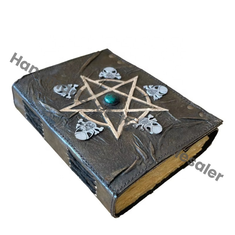 Genuine Leather Hardcover Journal Exquisite Celtic Pentacle Embossed Spiral Bound Recyclable Handmade Paper Perfect Gift Option