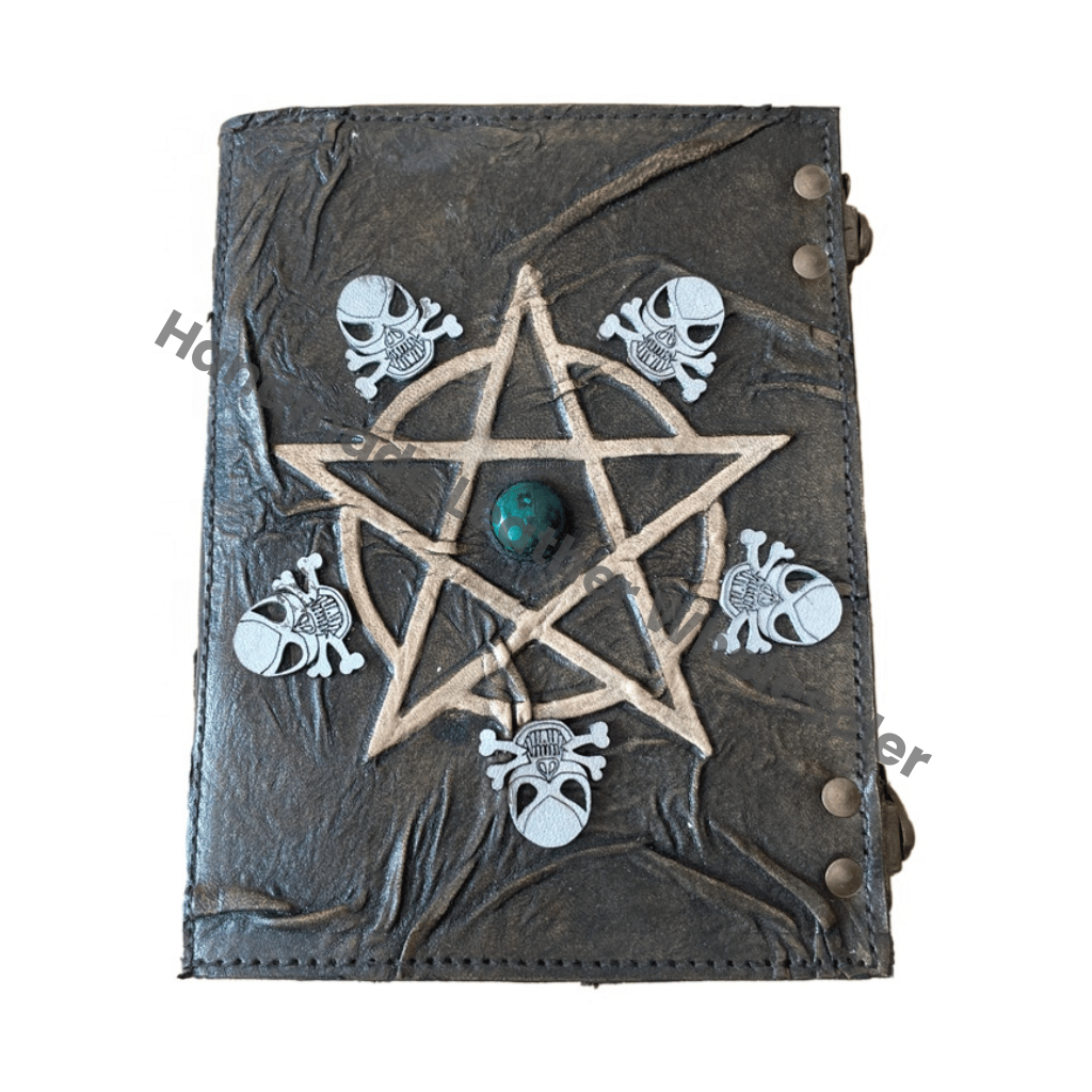 Genuine Leather Hardcover Journal Exquisite Celtic Pentacle Embossed Spiral Bound Recyclable Handmade Paper Perfect Gift Option