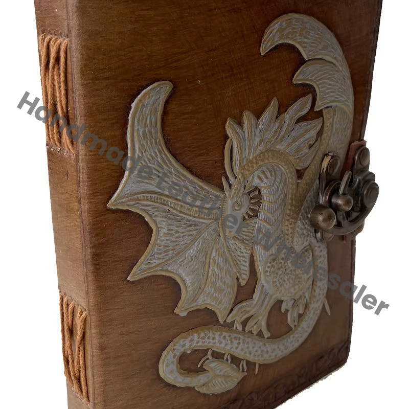 Genuine Leather Note Book Antique Handmade Genuine Leather Journal with Thermal Binding Vintage Charcoal Silver Deckle Paper