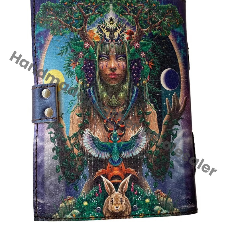 Goddess Forest Women Handmade Hard Leather Cover Eco-friendly Paper Retro Collage Poster Design Vintage Journal Gift