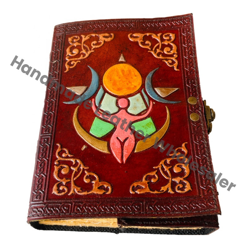 Goddess Sun Moon Embossed Leather Hardcover Diary Gift Notebook Logo Perfect Gift Genuine Deckle Paper Notebooks