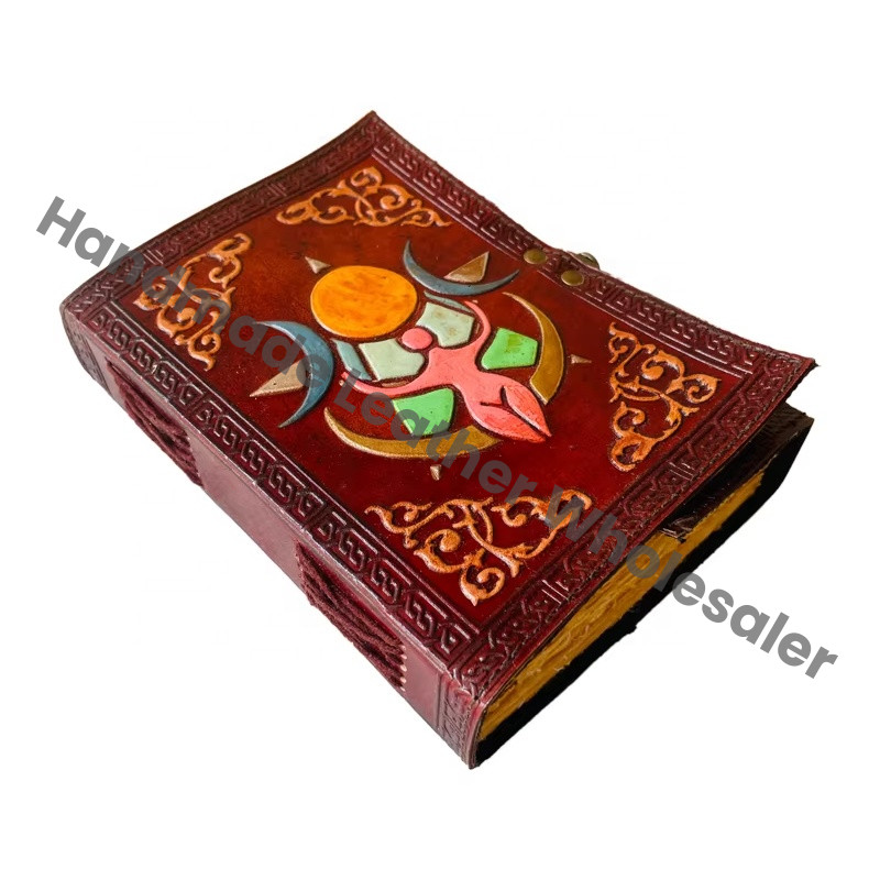 Goddess Sun Moon Embossed Leather Hardcover Diary Gift Notebook Logo Perfect Gift Genuine Deckle Paper Notebooks