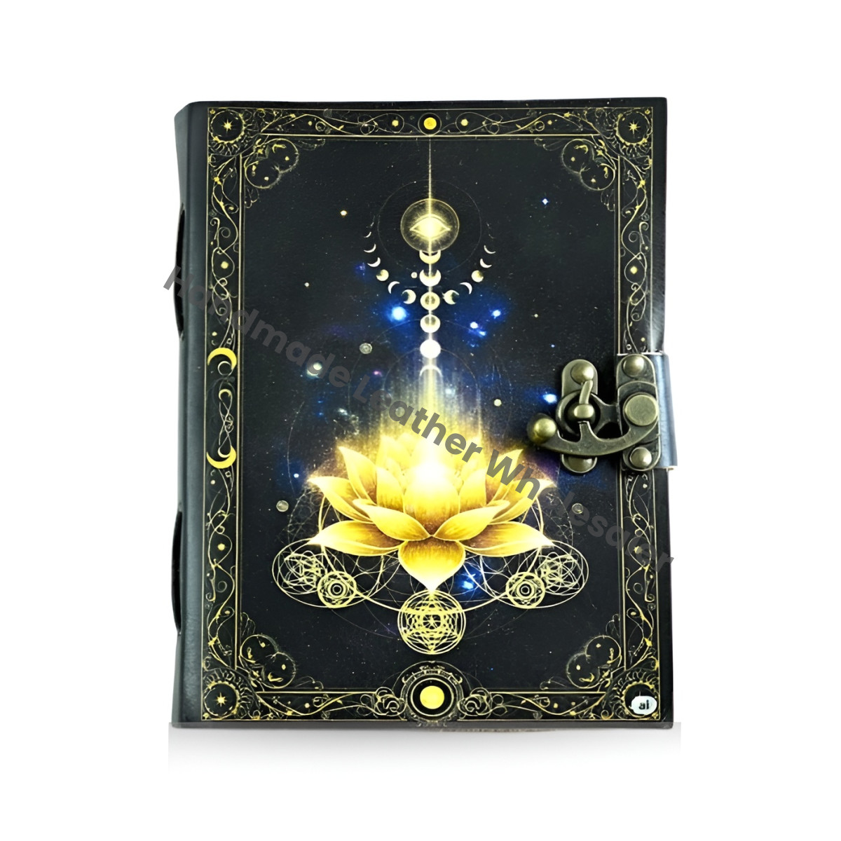Golden Lotus Leather Journal: Handmade Book of Shadows, Witchy Grimoire