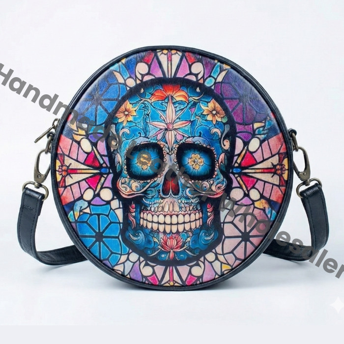 Goth Witchy Stylish Skull Satchel,crossbody purse Round Messenger Bag Cottagecore Gothic Bag, Leather Wiccan Gothic bag hippies boho gift