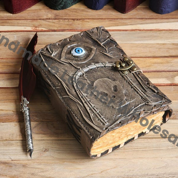 Gothic Faux Leather Spell book Journal | Skull & Eye Grimoire with Lock