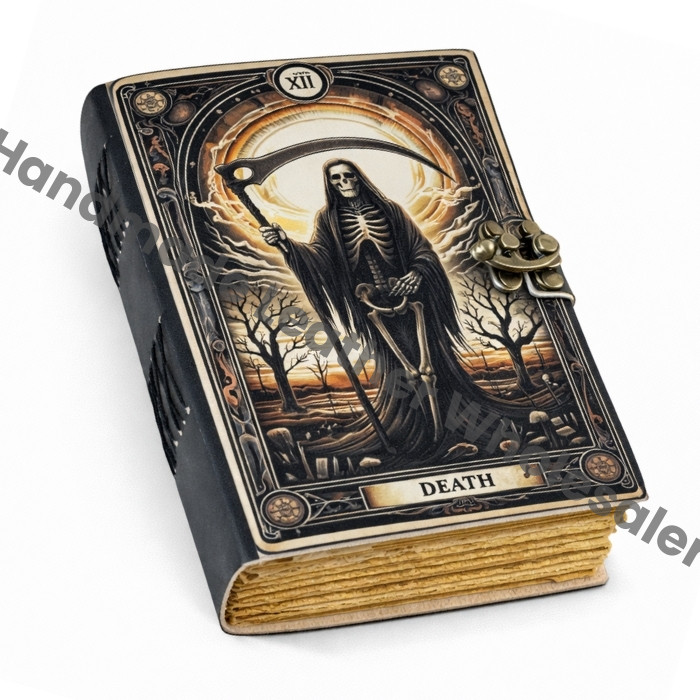 Gothic Leather Grimoire – Death Tarot Journal with Deckle Edge Pages