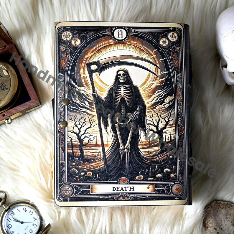 Gothic Leather Grimoire – Death Tarot Journal with Deckle Edge Pages