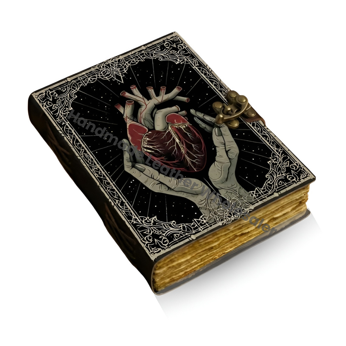 Gothic Leather Journal Handmade Grimoire Spellbook with Anatomical Heart Design Witchcraft Notebook Occult Tarot Diary Gift