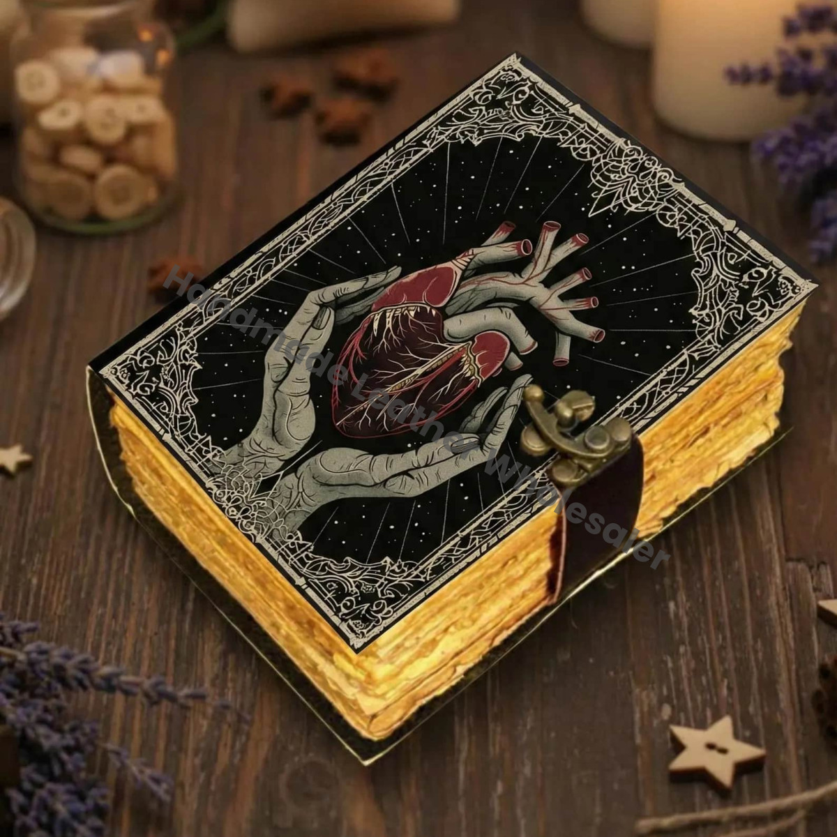 Gothic Leather Journal Handmade Grimoire Spellbook with Anatomical Heart Design Witchcraft Notebook Occult Tarot Diary Gift