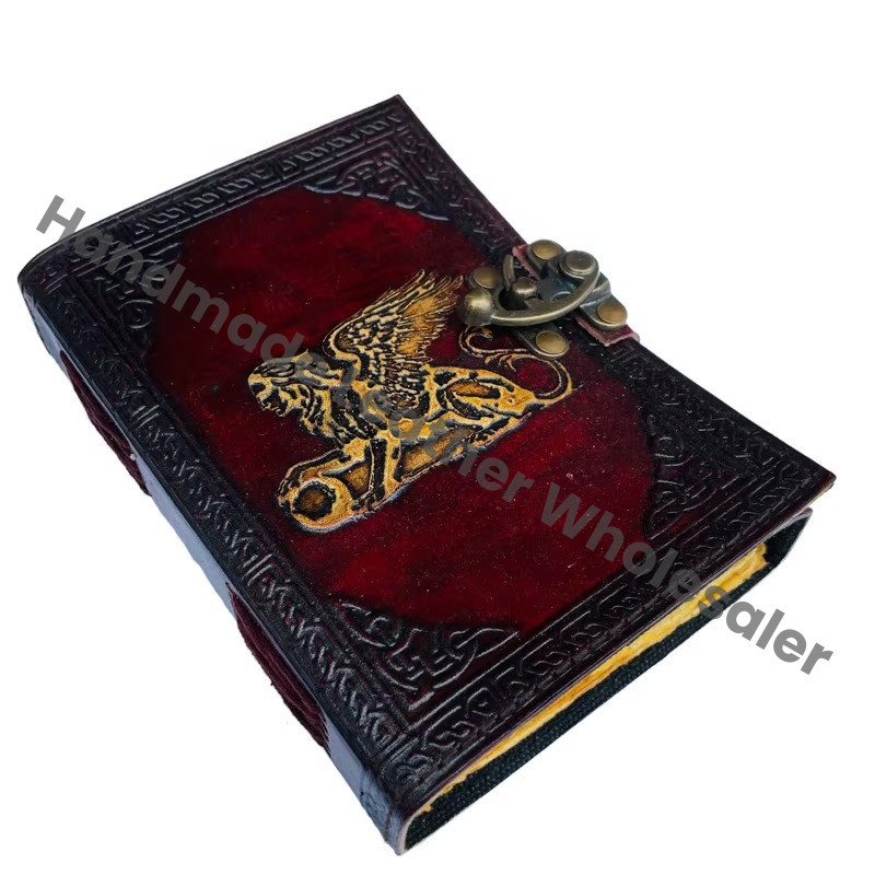 Greek Mytholigical Creature That Is Half Lion and Half Woman Vintage Leather Journal Yellow Genuine Cover Book of Spells Wiccan