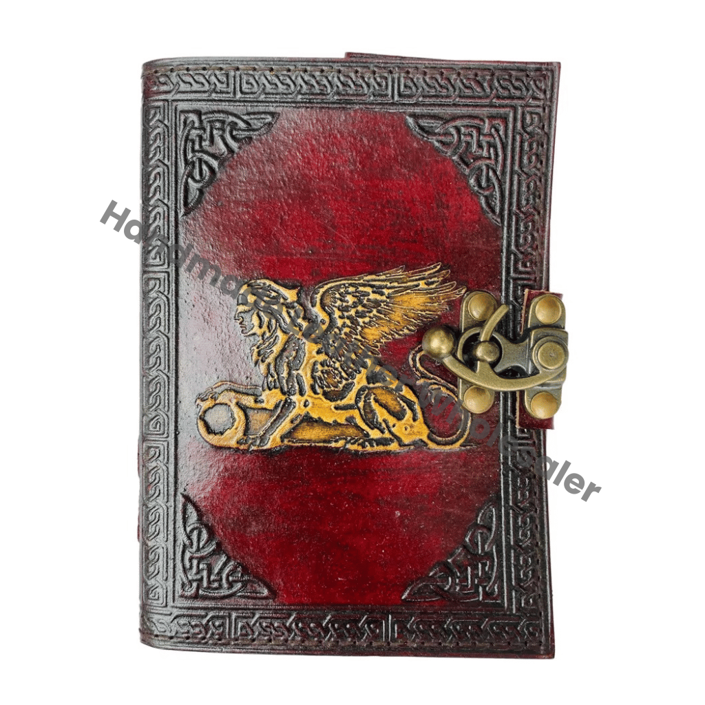 Greek Mytholigical Creature That Is Half Lion and Half Woman Vintage Leather Journal Yellow Genuine Cover Book of Spells Wiccan
