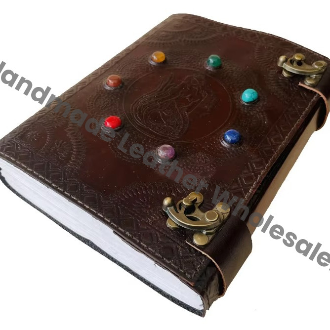 Grimoire Book Leather Sketchbook Fantasy Notebook Fantasy Mermaid Embossed Handmade Spell Blank Diary Planner Organizer