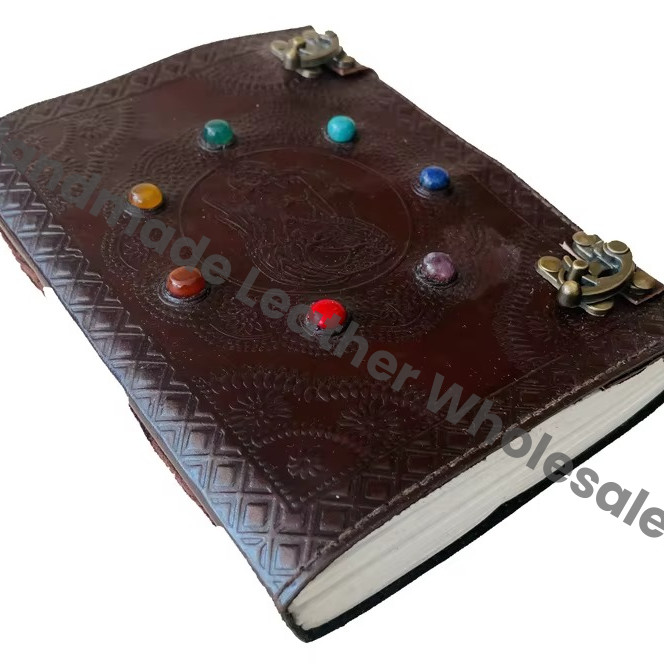Grimoire Book Leather Sketchbook Fantasy Notebook Fantasy Mermaid Embossed Handmade Spell Blank Diary Planner Organizer