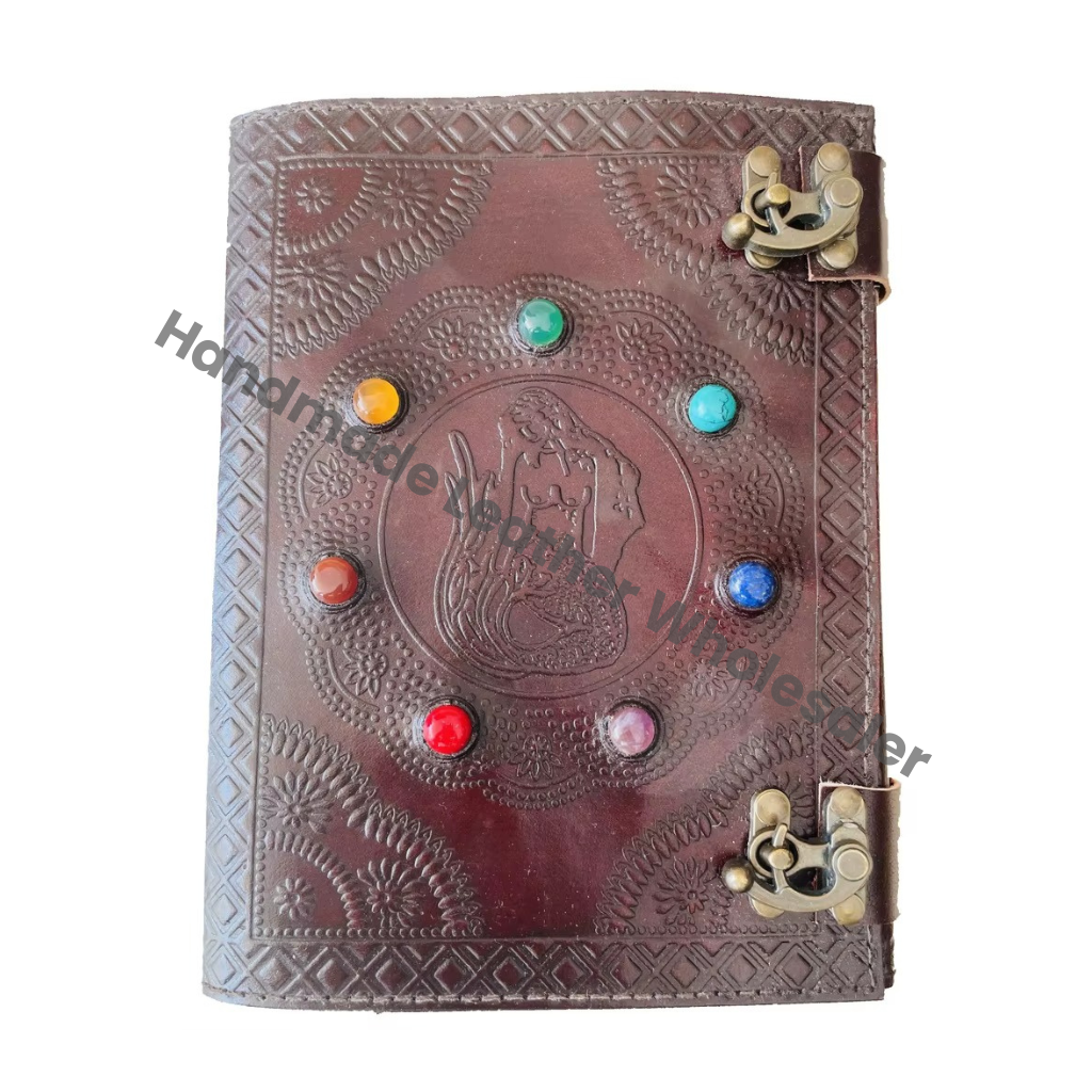 Grimoire Book Leather Sketchbook Fantasy Notebook Fantasy Mermaid Embossed Handmade Spell Blank Diary Planner Organizer