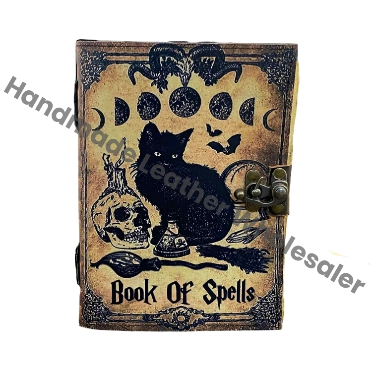 Grimoire Cat Leather journal: Blank Spell Book of Shadows, Witchcrafts Gothic Book