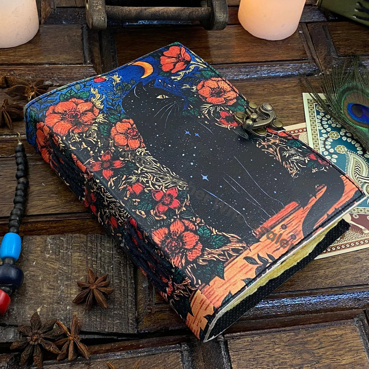 Grimoire Celtic Cat Book of shadow Leather Journal Spell Book - Witch Wiccan Notebook Sketchbook Journal