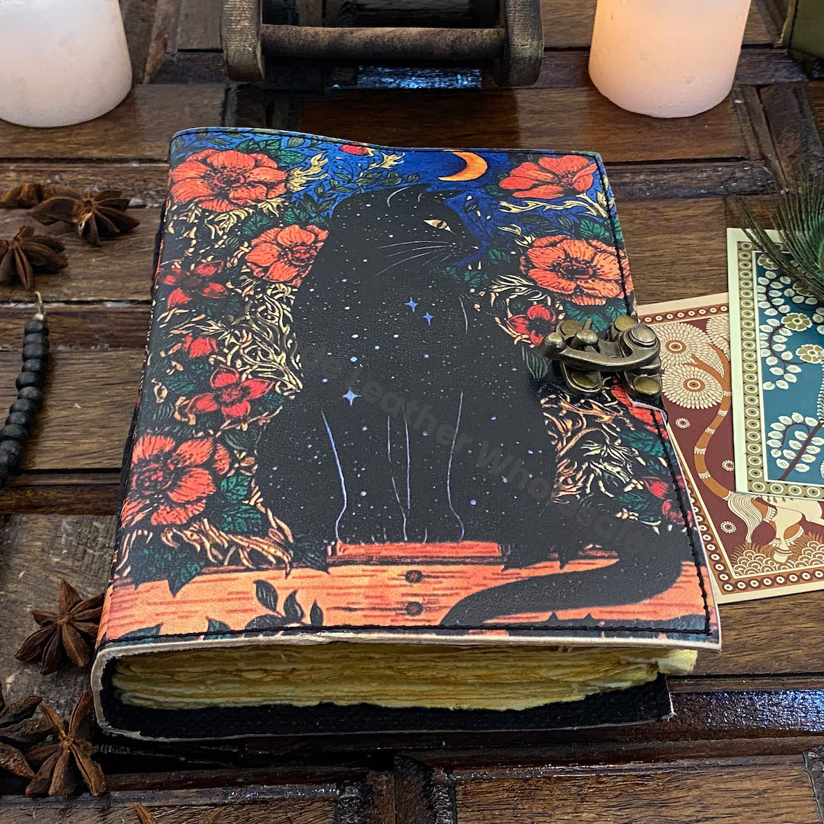 Grimoire Celtic Cat Book of shadow Leather Journal Spell Book - Witch Wiccan Notebook Sketchbook Journal