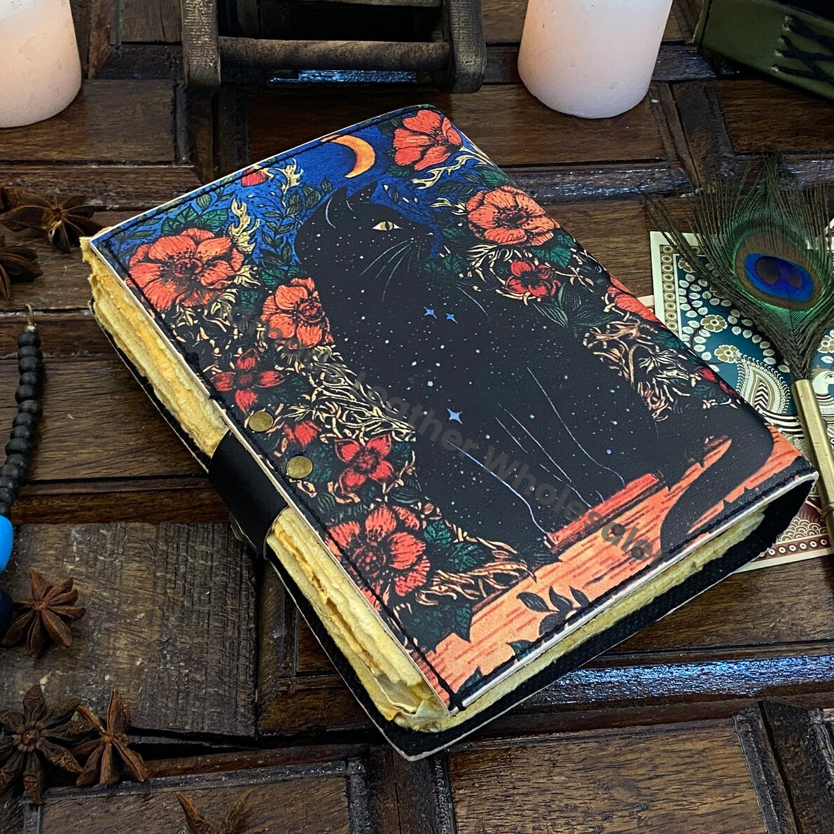 Grimoire Celtic Cat Book of shadow Leather Journal Spell Book - Witch Wiccan Notebook Sketchbook Journal