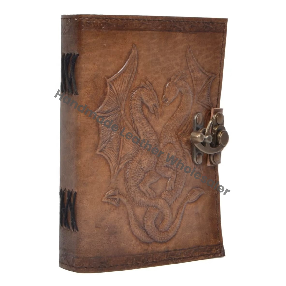 Grimoire Double Dragon Leather Hardcover Notebook Handmade College Embossed Journal Gift Custom Logo Office Sketch Charcoal