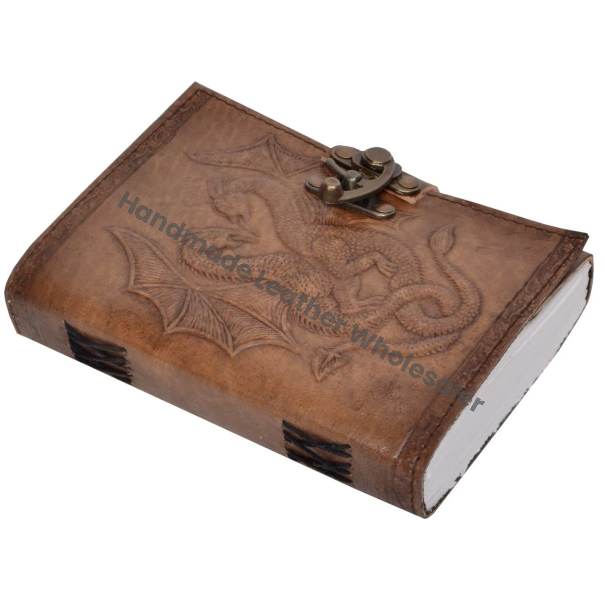 Grimoire Double Dragon Leather Hardcover Notebook Handmade College Embossed Journal Gift Custom Logo Office Sketch Charcoal