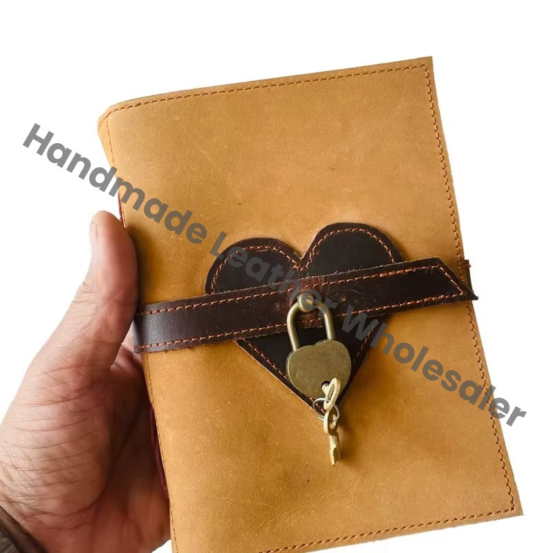 Grimoire Handmade Leather Heart Design Lock Key Blank Journal Recyclable Handmade Paper Book Shadows Notebook Office Poetry Gift
