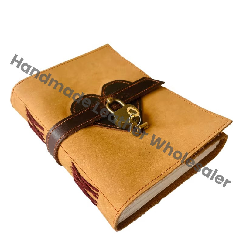 Grimoire Handmade Leather Heart Design Lock Key Blank Journal Recyclable Handmade Paper Book Shadows Notebook Office Poetry Gift