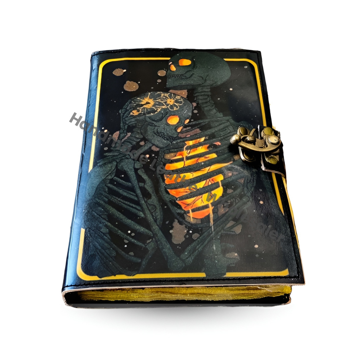 Grimoire Journal: The Lovers Tarot, Gothic Skull, Antique Leather Book of Shadows