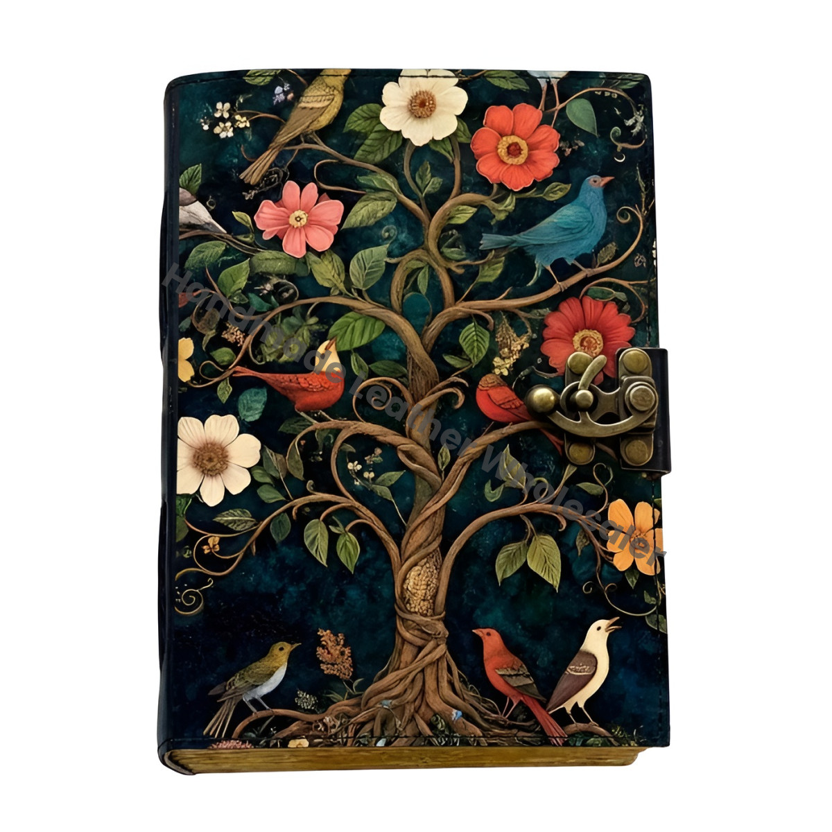 Grimoire leather journal - Bird And Tree Printed Blank spell book of shadows