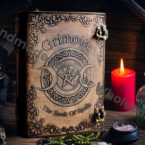 Grimoire The Book Of Spell Hand Embossed Leather Notebook For Witchcraft, Book Of Shadows, Sketchbook For Witchcraft and Spell.