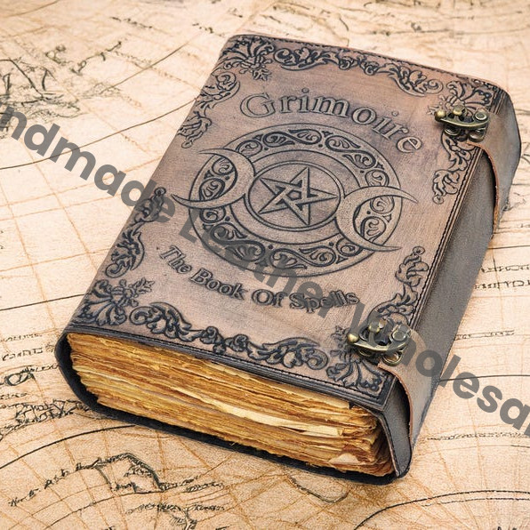 Grimoire The Book Of Spell Hand Embossed Leather Notebook For Witchcraft, Book Of Shadows, Sketchbook For Witchcraft and Spell.