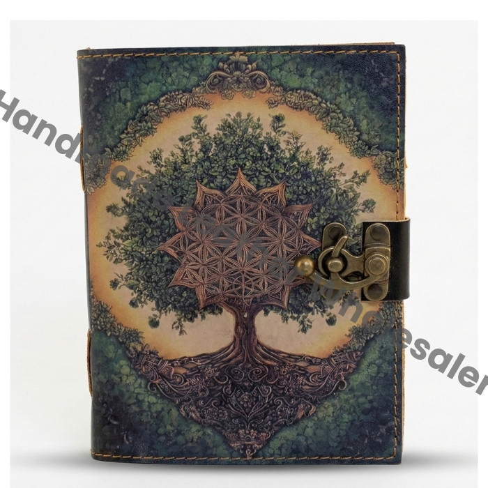 Grimoire Tree of Life Leather Journal - Handmade Blank Spell Book of Shadows - Antique Closure