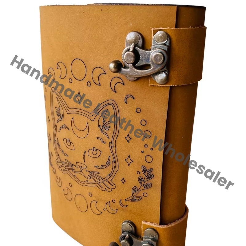 Halloween Cat Face High Quality Leather Spiral Bound Deckle Paper Notebook with Custom Logo Gift Box Packaging