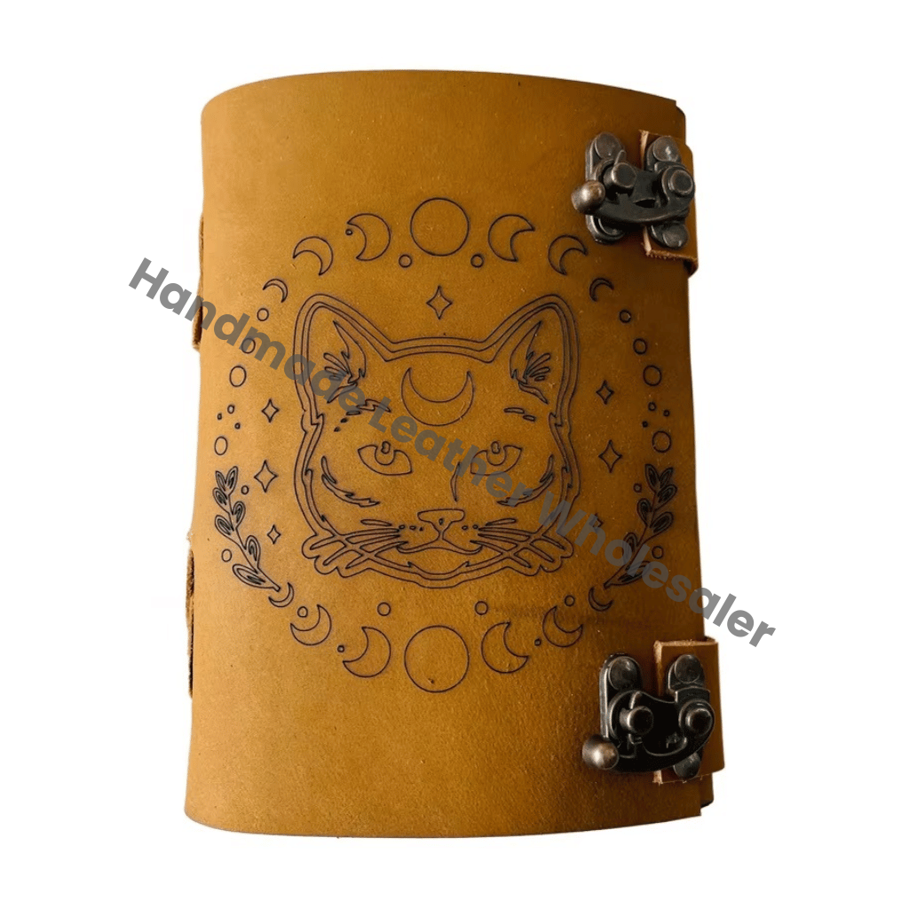 Halloween Cat Face High Quality Leather Spiral Bound Deckle Paper Notebook with Custom Logo Gift Box Packaging