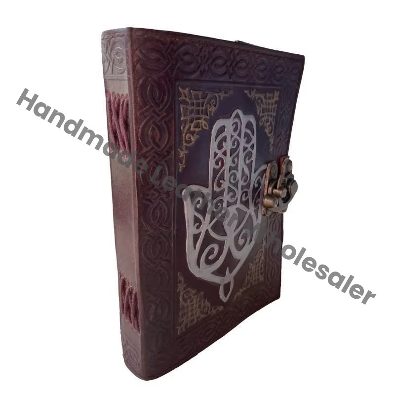 Hamsa Embossed Leather Notebook Brown Antique Color Handmade Unlined Eco-friendly Paper Best Gift Unisex Book Shadows Planner