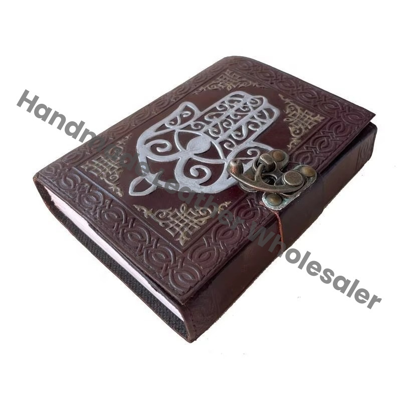 Hamsa Embossed Leather Notebook Brown Antique Color Handmade Unlined Eco-friendly Paper Best Gift Unisex Book Shadows Planner