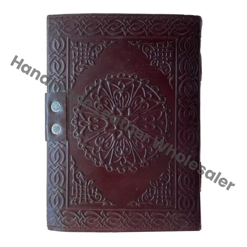 Hamsa Embossed Leather Notebook Brown Antique Color Handmade Unlined Eco-friendly Paper Best Gift Unisex Book Shadows Planner