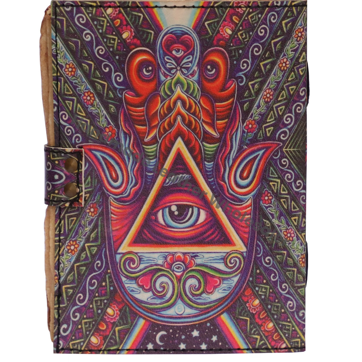 Hamsa Hand Eye Design Handmade Leather Printed Loose-Leaf Eco-friendly Paper Journal Deckle Edge Pages Brass C-Lock Writing
