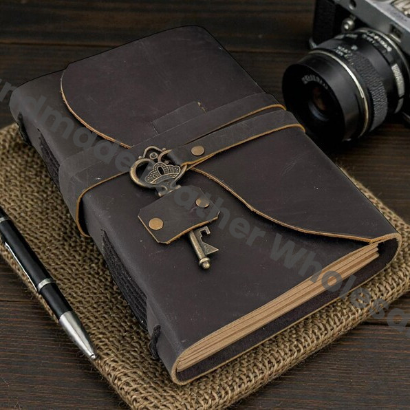 Handbound Leather Journal with Antique Key | Vintage Blank Paper